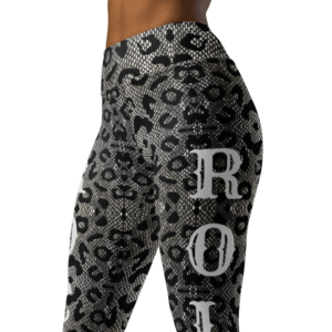 Exclusive Custom printed Leggings Rock and Roll Text silver tones animal print
