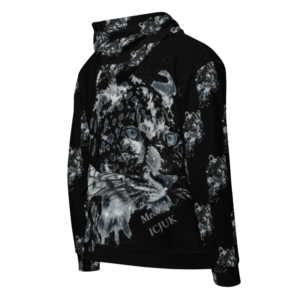 ICJUK All-Over Print Unisex Zipper Hoodie Black Leopard Meow