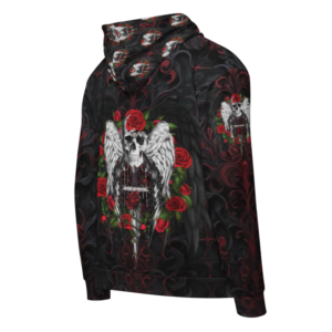 ICJUK All-Over Print Unisex Zipper Hoodie Red Gothic Tone Skull and Dagger