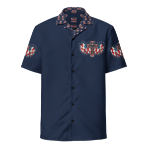 ICJUK Unisex Button down short sleeve shirt USA Flag Cross & Skulls