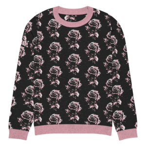 ICJUK Pink and black Rose Knit Sweater