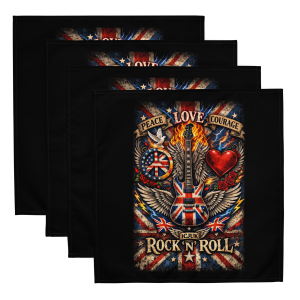 Exclusive Rocking ICJUK Peace Love Courage RocknRoll Cloth Napkin Set
