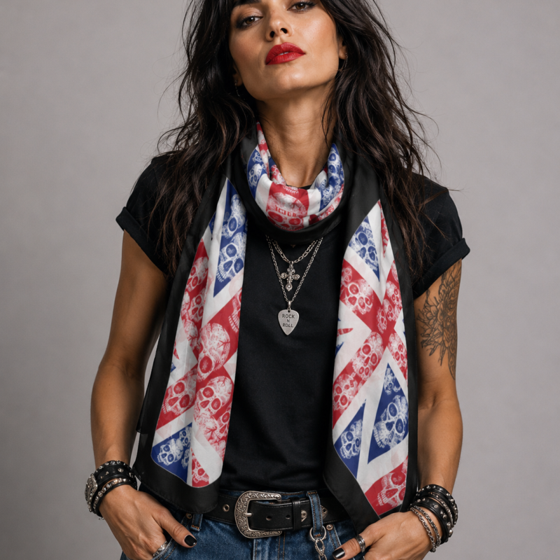 ICJUK Love Skull Designer Sheer Chiffon Custom Printed Scarf