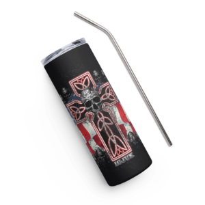 ICJUK Stainless Steel Tumbler with Metal Straw USA Cross and Skull
