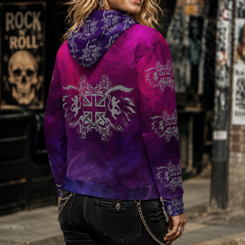 ICJUK Electric Orchid Lions Crest and Wings All-Over Print Unisex Zipper Hoodie