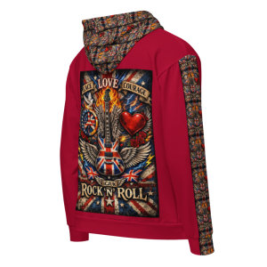 ICJUK Peace Love Courage RocknRoll Red All-Over Print Unisex Zipper Hoodie