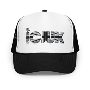 ICJUK Black and White Embroidered Foam Trucker Cap
