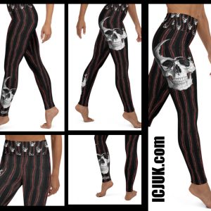 Exclusive Custom printed Leggings Red lace up stripes with Skulls