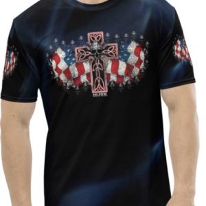 Crew neck all over print USA Flag Cross & Skulls