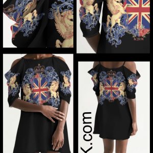 ICJUK All the Kings Horses Open Shoulder A-Line Dress