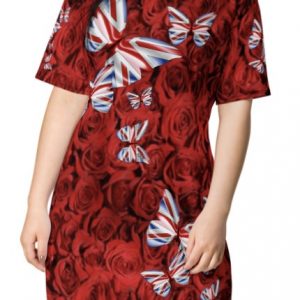 ICJUK Bed of Roses Union Jack Butterflies All-Over Print T-Shirt Dress