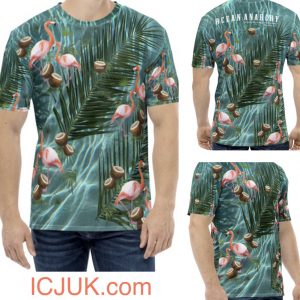 Crew neck all over print Flamingos and Palms