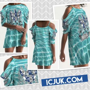 ICJUK Ocean Anarchy Tribal Surf Open Shoulder A-Line Dress
