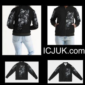 Exclusive ICJUK Custom made Women’s Bomber Jacket Black and White Leopard