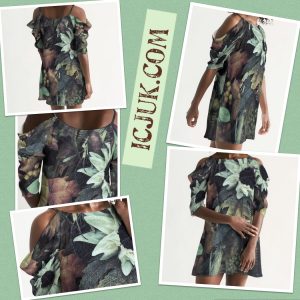 ICJUK Open Shoulder A-Line Dress Dramatic Fall florals