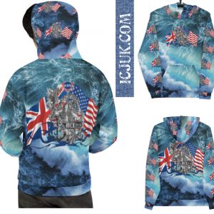Exclusive Unisex All over print pullover Hoody USA UK Flag Mermaid Throne Rule Britannia
