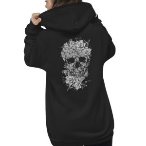 ICJUK Unisex Black and White Lace Skull Slim fit Zipper Hoody