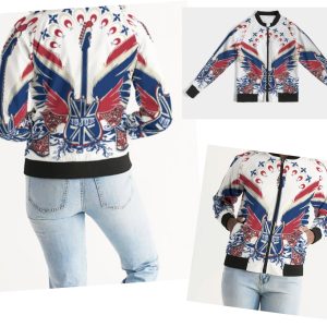 Exclusive ICJUK White Guitar Wings Custom made Women’s Bomber Jacket