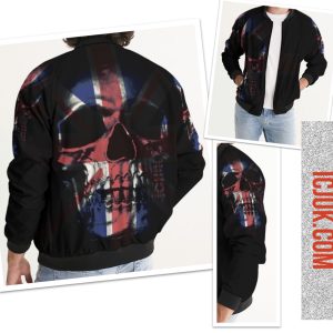 Exclusive ICJUK Custom made Men’s Bomber Jacket Union Jack large Skull