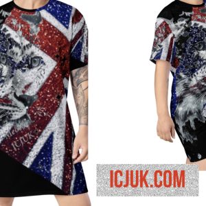 ICJUK All-Over Print T-Shirt Dress Union Jack Black and White Leopard