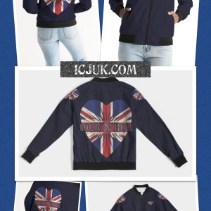 Exclusive ICJUK Custom made Women’s Bomber Jacket Union Jack Rock N Roll Heart