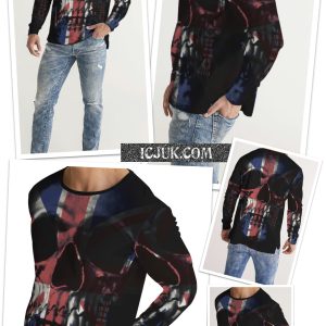 Men’s Slim fit Long Sleeve Tee Large UK Skull