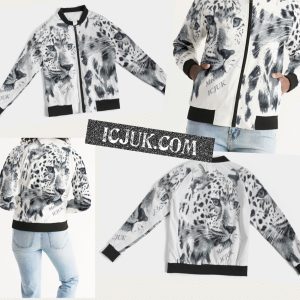 Exclusive ICJUK Custom made Women’s Bomber White Jacket Black and White Leopard