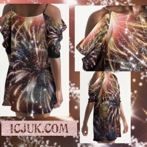 ICJUK Open Shoulder A-Line Dress Celebration fireworks