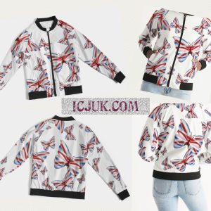 Exclusive ICJUK Custom made Women’s Bomber Jacket Union Jack Butterflies