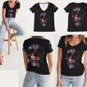 All over Print Women’s V-Neck Tee union jack large skull
