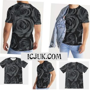 ICJUK Crew neck all over print Men’s Tee Black Roses
