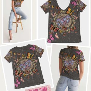 All over Print Women’s V-Neck Tee ICJUK Mandala Butterflies