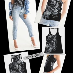 Black Ladies Tank all over print Black and White Leopard
