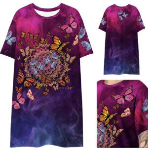 ICJUK All-Over Print T-Shirt Dress Mandala Butterflies