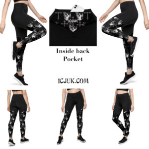 ICJUK Custom Sports Leggings Black and White Skulls