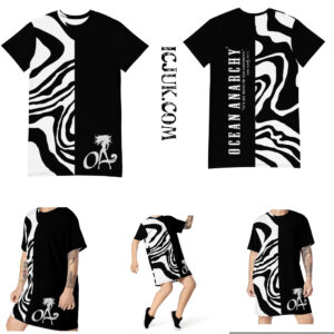 ICJUK Black and White Ocean Anarchy Beach Babe All-Over Print T-Shirt Dress