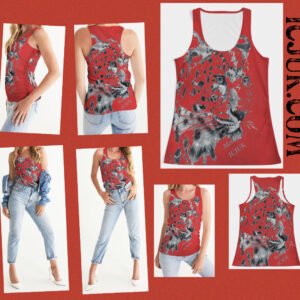 Red Ladies Tank all over print Black and White Leopard