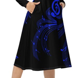 ICJUK All-Over Print Long Sleeve Dress with Pockets Musical Notes