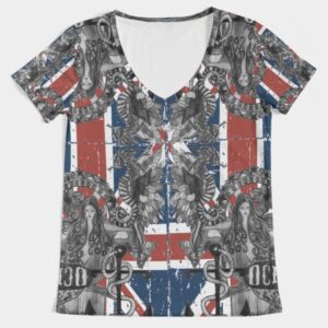 All over Print Women’s V-Neck Tee Ocean Anarchy Union Jack Mermaid Throne