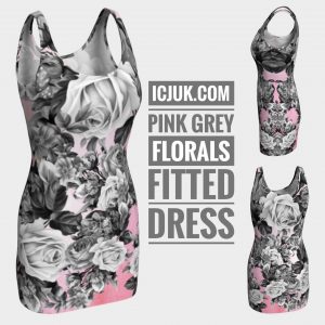 ICJUK Pink Grey Florals Bodycon Sexy Exclusive Custom Printed Dress