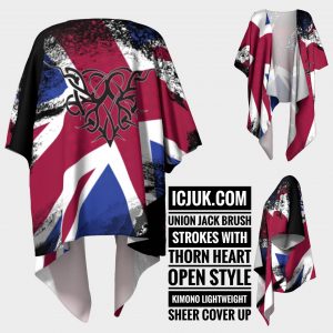 Union Jack Brush Strokes with Thorn Heart open style Kimono lightweight sheer cover up