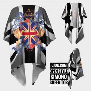 ICJUK Black and White UJ All the kings horses open style Kimono lightweight sheer cover up