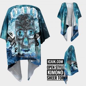 ICJUK OA Skull Surf open style Kimono lightweight sheer cover up
