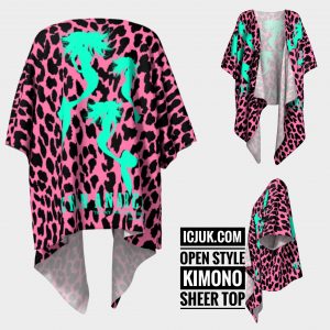 ICJUK Pink Leopard Print OA Mermaids open style Kimono lightweight sheer cover up
