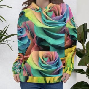 Exclusive Large Turquoise Yellow Roses Unisex All over print pullover Hoody