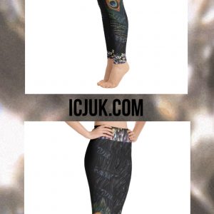 Exclusive Custom printed Peacock Feather Black ruffled FX Leggings