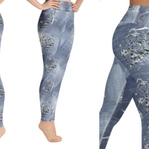 Exclusive Custom printed Leggings blue denim leopard