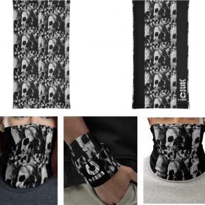 ICJUK Black and White Skulls Exclusive All-Over Print Neck Gaiter