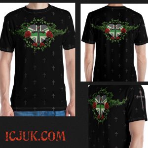 Green Union Jack Heart with all over print Crosses Crew neck