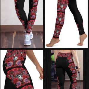 Exclusive Custom printed Leggings floral skulls and red roses